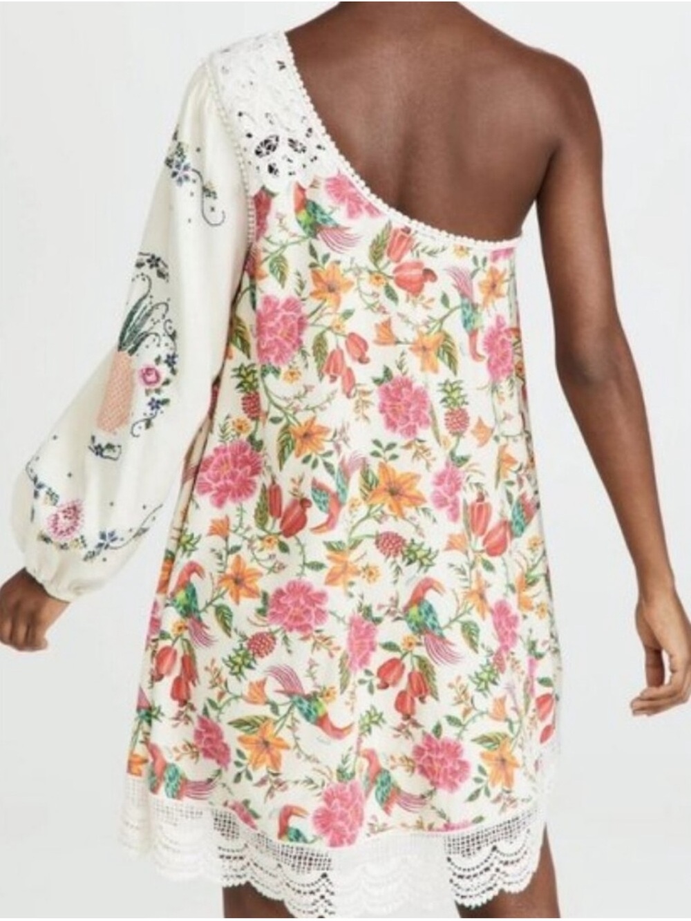 FARM Rio One-Shoulder Floral Mini Dress in Cream, Pink, Yellow, Green - Picture 2 of 7